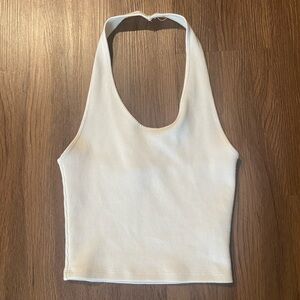 White Ribbed Halter Cropped Top